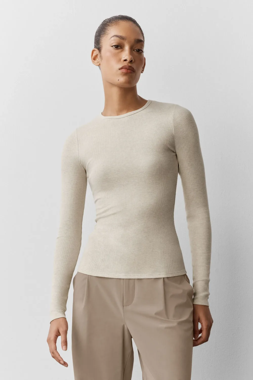 Blusa Ribbed Modal Manga Longa