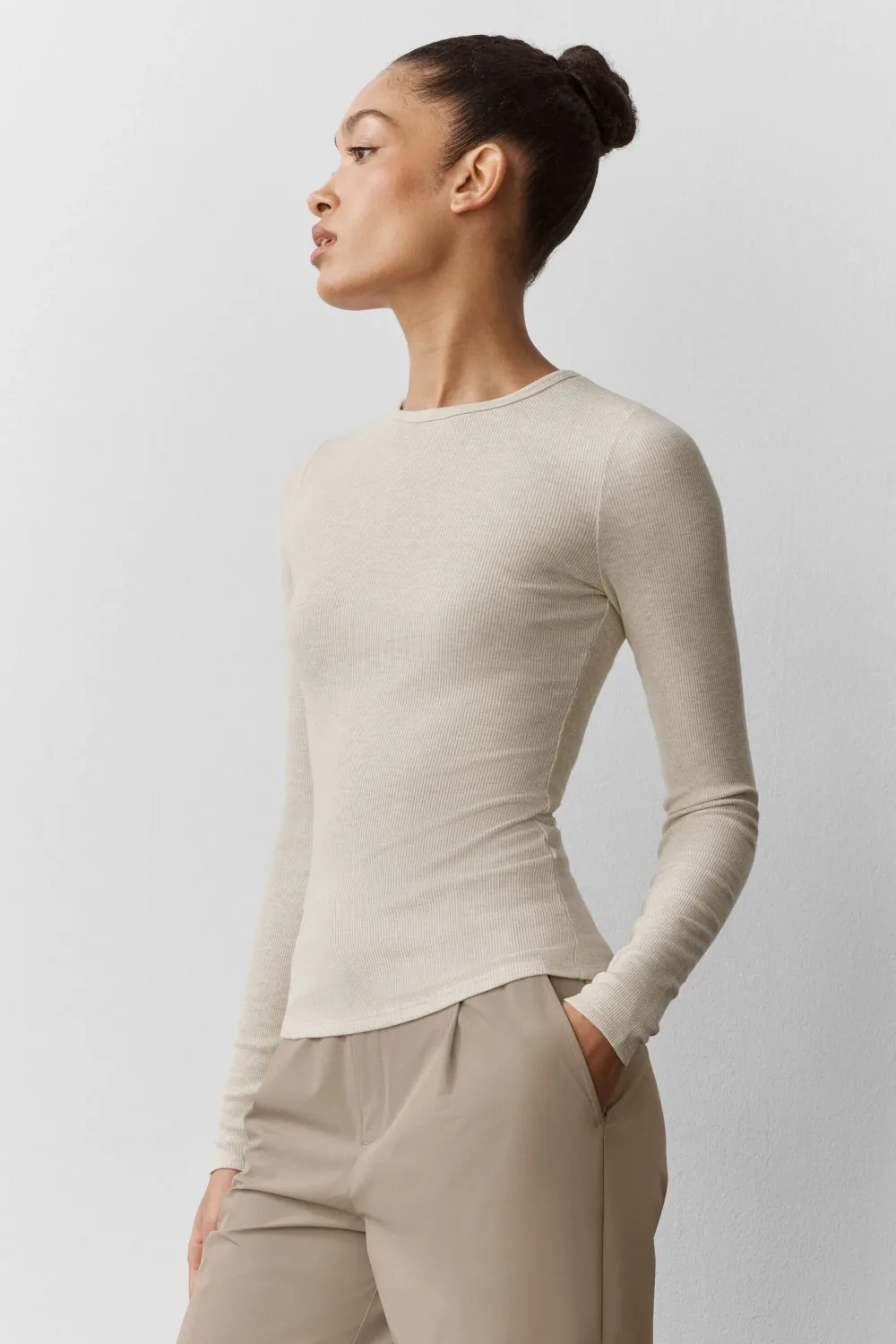 Blusa Ribbed Modal Manga Longa